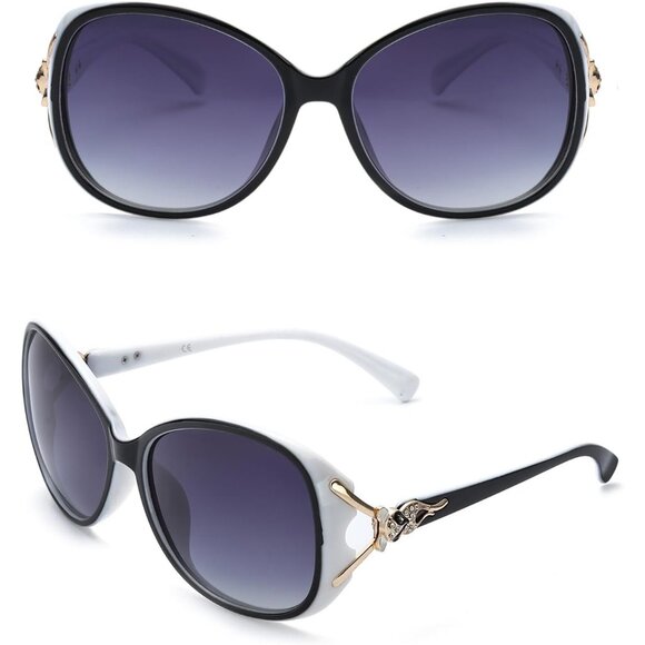 Women Black&White Frame Grey Lens Trendy Polarized Oversized Big Sunglasses main image 4